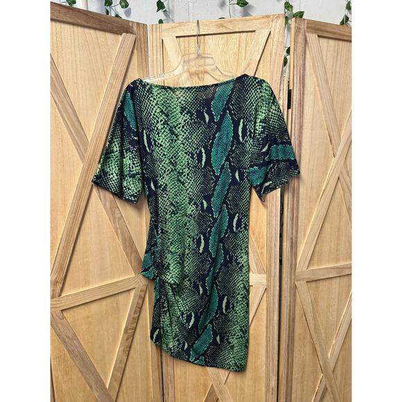 DIANE VON FURSTENBERG 100% silk stretch green black snakeskin print dress - Picture 4 of 9
